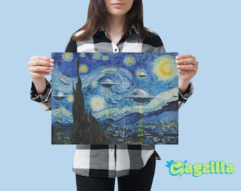 Funny Starry Night UFO Poster