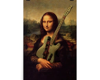 Mona Lisa with a telecaster poster, girl and guitar poster, art and music poster