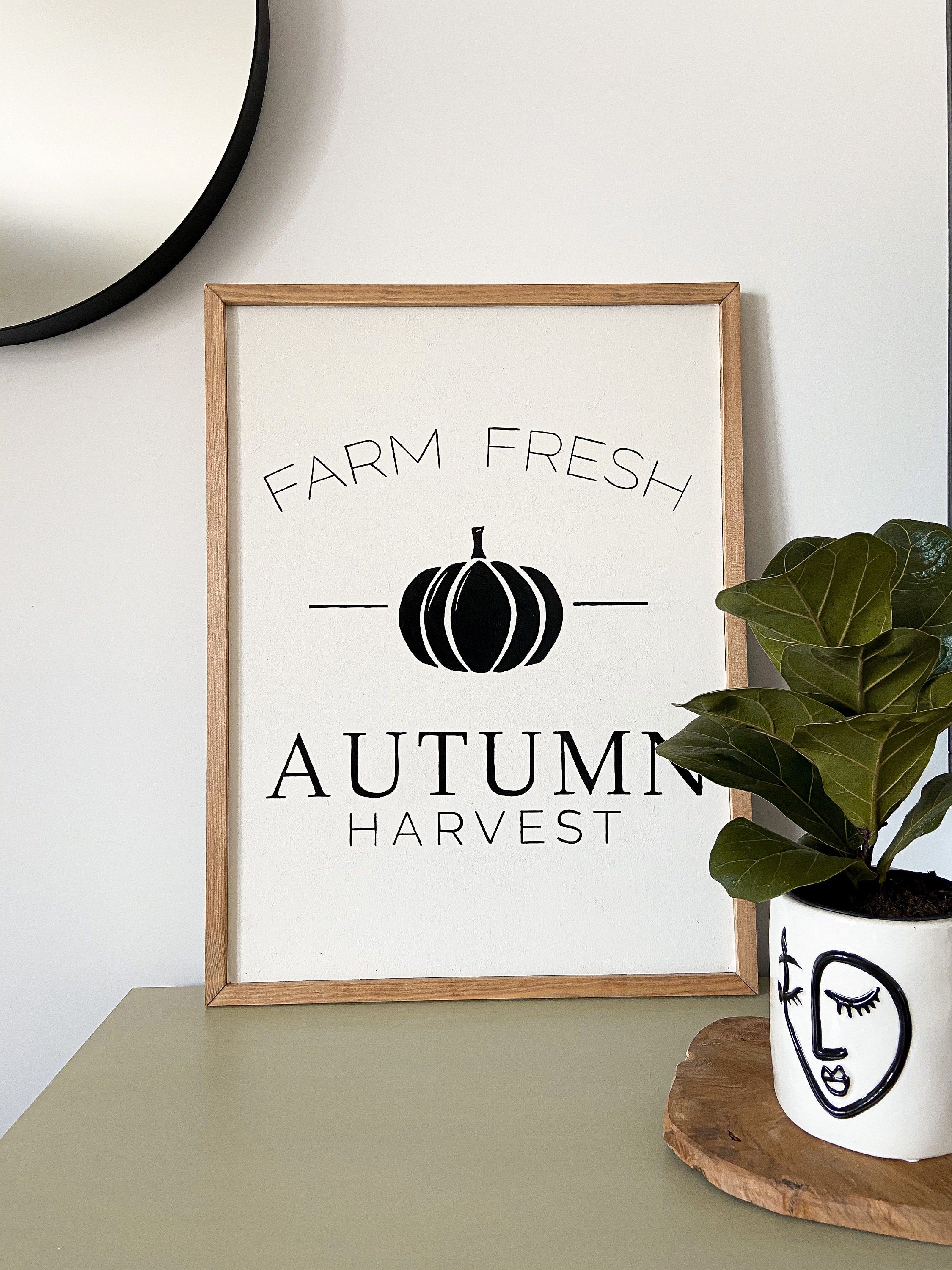 Cadre en Bois Peint Farm Fresh - Autumn Harvest Noir et Blanc Enseigne Décoration Automne Style Farm