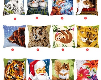 kesoto Animals White Tiger Latch Hook Rug Kit for Kids Children DIY Needlework Yarn Cushion Embroidery Crafts