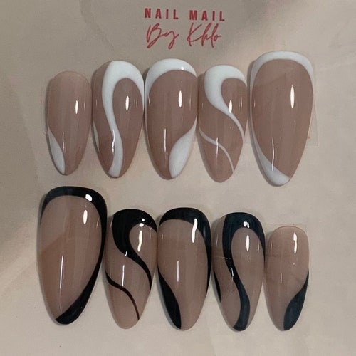 Black Swirl Abstract Press on Nails - Etsy