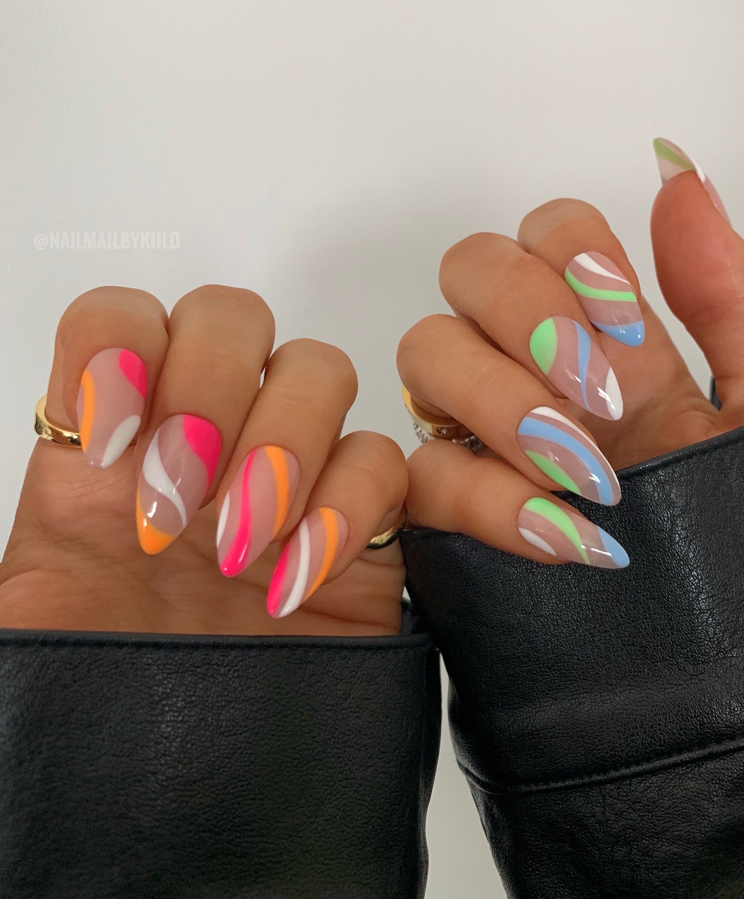 GIA Reusable Hand Painted Press on Nails Pink Orange Blue - Etsy