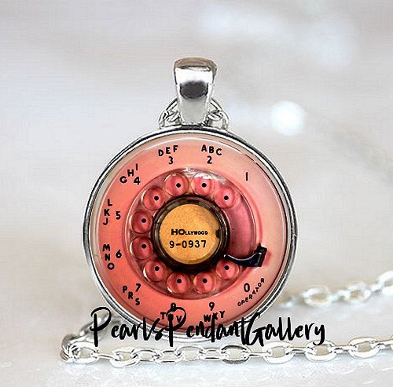Vintage TELEPHONE Necklace Telephone Pendant Telephone Jewelry Pink Rotary Phone Dial Necklace