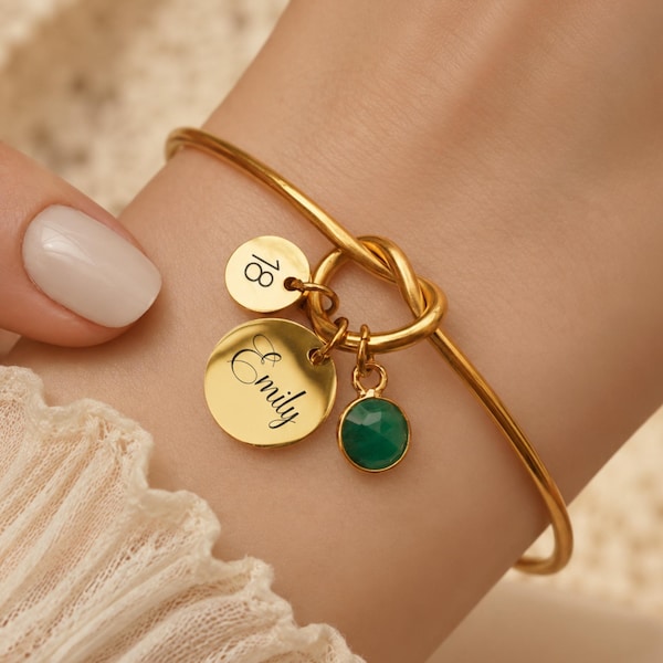 Personalised Birthday Gifts, 16th 18th 21st 25th 30th Gift For Her, Custom Name Bracelet, Birthstone Jewellery, Gift for Daughter Sister