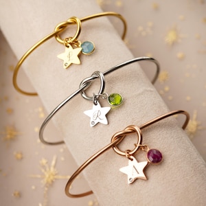 Custom Bridal Knot Bracelet, Initial Birthstone Bracelet, Birthday Gift For Her, Flower Girl Jewelry, Personalised Knot Bridesmaid Bracelet