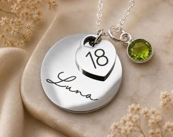 Cadeau 18e anniversaire, cadeau 16e 21e 25e 30e anniversaire pour elle, bijou souvenir, collier avec pierre de naissance, cadeau d'anniversaire personnalisé