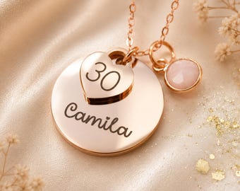 Cadeau de 30e anniversaire, 13e, 18e, 21e, 25e anniversaire, cadeau pour elle, bijoux d'étape importante, collier de pierre de naissance, cadeaux personnalisés pour fille