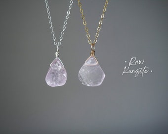 Kunzite Jewelry Chakra Jewelry KUNZITE NECKLACE Gift for Mom Raw Kunzite Stone Necklace Crystal Healing Necklace Silver or Gold