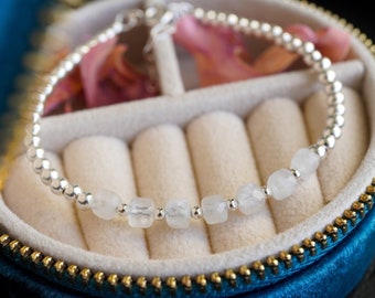 Rainbow Moonstone Bracelet • Dainty Beaded Bracelet • June Birthstone Gift • Minimalist Gemstone Bracelet • Moonstone Jewelry