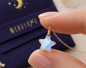 Moonstone Star Necklace • June Birthstone • Star Necklace • Rainbow Moonstone Pendant • Gemini Zodiac Necklace • Celestial Necklace