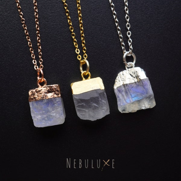 Collier pierre de lune brute, collier en cristal brut, bijoux pierre de lune arc-en-ciel, boucles d'oreilles pierre de lune, pendentif pierre de lune, collier pierre de naissance brute