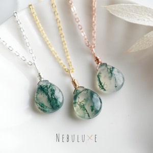 Moss Agate Necklace, Natural Crystal Necklace, Moss Agate Jewelry, Moss Agate Pendant, Moss Agate Earrings, Mother's Day Gift image 3