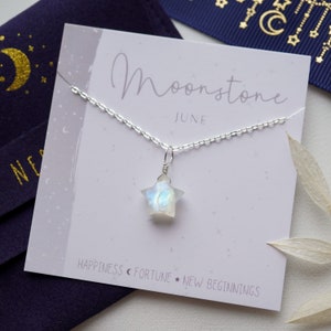 Moonstone Star Necklace June Birthstone Star Necklace Rainbow Moonstone Pendant Gemini Zodiac Necklace Celestial Necklace image 4