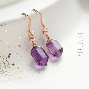 Amethyst Earrings, February Birthstone, Crystal Point Earrings, February Birthday Gift, 6th Anniversary Gift, Amethyst Jewellery