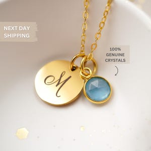 Collar con inicial de piedra de nacimiento, regalo personalizado para mamá, collar con inicial de oro, joyería con letras personalizadas, regalo para mejor amiga, collar para mamá