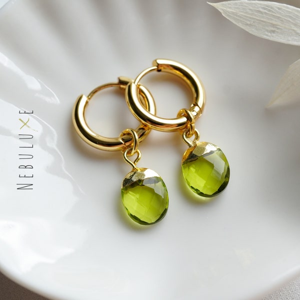 Peridot Earrings, August Birthstone, Raw Crystal Earrings, Gold Hoop Earrings, Peridot Jewelry, Leo Earrings, August Birthday Gift