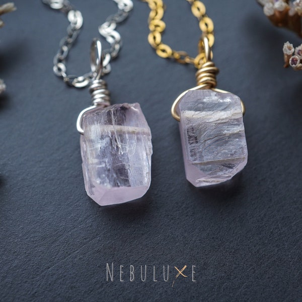 Kunzite Necklace • Raw Crystal Necklace • Leo Necklace • Kunzite Jewelry • Lavender Jewelry • Birthstone Zodiac Jewelry