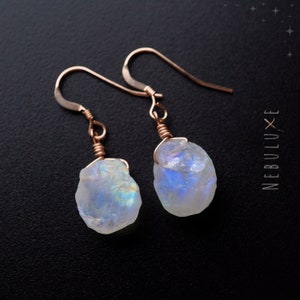 Raw Moonstone Earrings • June Birthstone • Raw Crystal Earrings • Rainbow Moonstone Jewelry • 3rd Anniversary Jewelry • Cancer Earrings