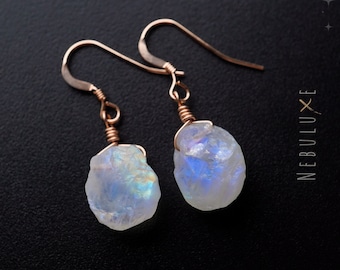 Raw Moonstone Earrings • June Birthstone • Raw Crystal Earrings • Rainbow Moonstone Jewelry • 3rd Anniversary Jewelry • Cancer Earrings