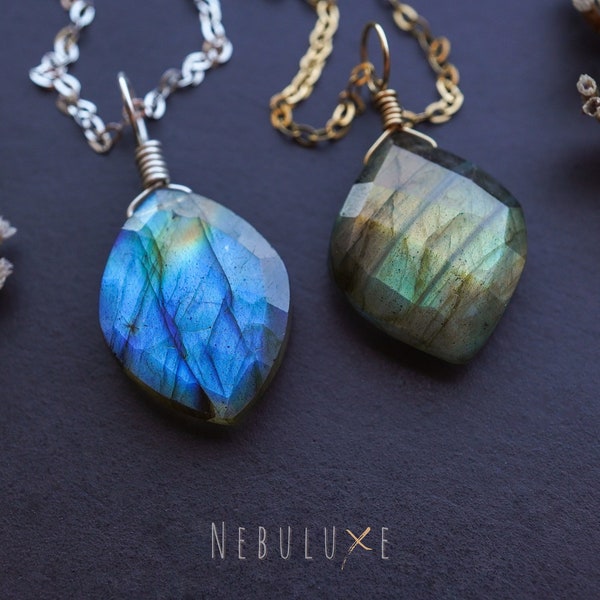Labradorite Teardrop Necklace • Teardrop Blue Labradorite Pendant • Genuine Crystal Necklace • Rough Gemstone Jewelry