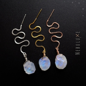 Raw Moonstone Earrings, Moonstone Theader Earrings, Raw Crystal Earrings, Rainbow Moonstone Earrings, 3rd Anniversary Gift, June Birthstone