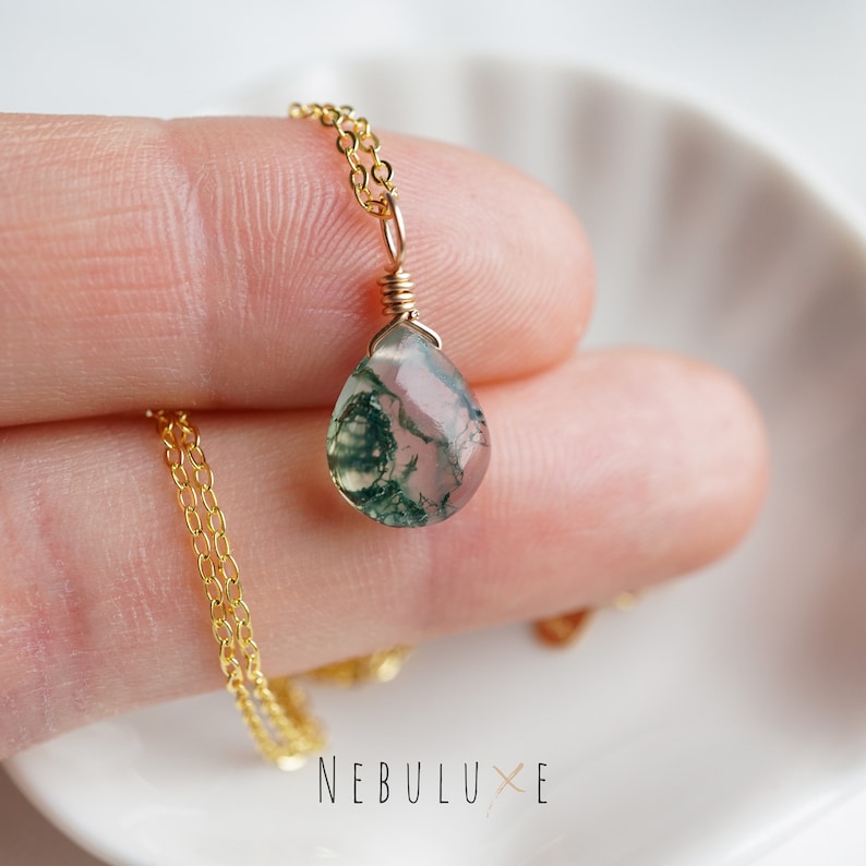 Moss Agate Necklace, Natural Crystal Necklace, Moss Agate Jewelry, Moss Agate Pendant, Moss Agate Earrings, Mother's Day Gift image 5