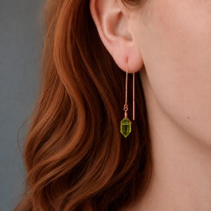 Peridot-Ohrringe zum Durchziehen, Geburtsstein-Schmuck für August, lange Kettenohrringe aus Silber und Gold Bild 2