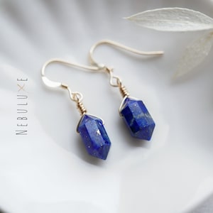 Lapis Lazuli Earrings, September Birthstone Earrings, Crystal Hoop Earrings, Point Earrings, Unique Earrings, Lapis Lazuli Jewelry