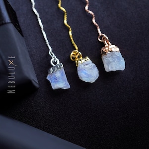Moonstone Earrings, Silver Threader Earrings, Raw Crystal Earrings, June Birthday Gift, Birthstone Jewelry, Minimalist Boho Earrings