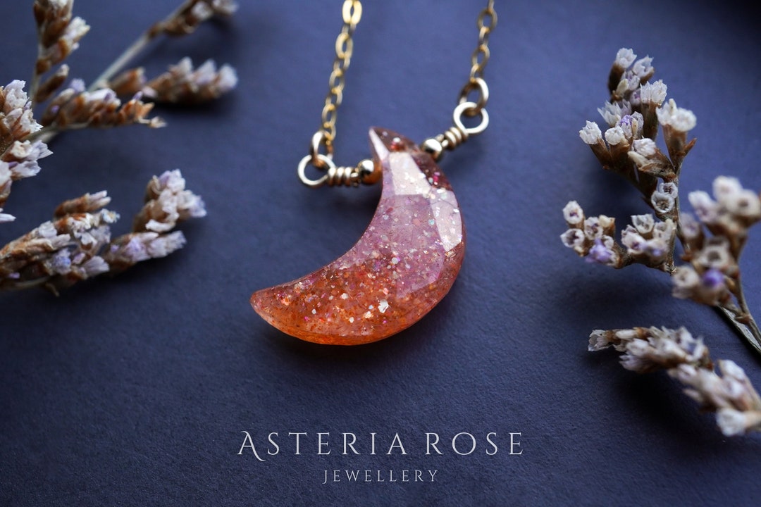 Sunstone Moon Necklace • Crescent Moon Pendant • Leo & Libra Necklace • Sunstone Jewelry • Oregon Sunstone • Celestial Jewelry