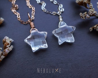 Clear Quartz Star Necklace • April Birthstone Necklace • Aries Necklace • Clear Quartz Pendant • Celestial Jewelry • Star Jewelry