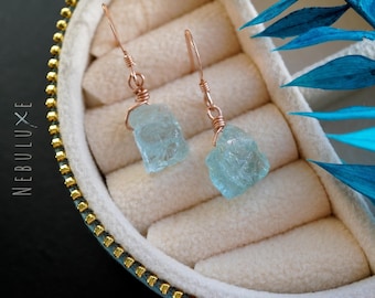 Raw Aquamarine Earrings • March Birthstone Jewelry • Raw Crystal Jewelry • Raw Stone Earrings • Pisces Zodiac Earrings • Mothers Day Jewelry