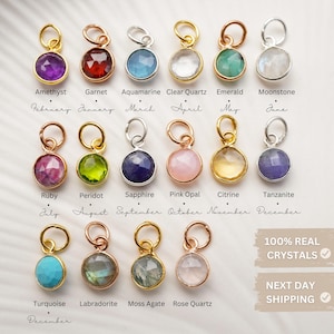 Dainty Birthstone Charm, Birth Month Gemstones, Crystal Charms, Birthstone Pendants, Genuine Crystal Birthstones, Round Birthstone Charms