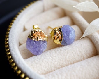 Tanzanite Stud Earrings, Tanzanite Earrings, Raw Crystal Earrings, Gemstone Earrings, December Birthday Gift, December Birthstone
