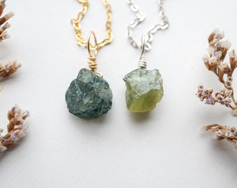 Raw Green Sapphire Necklace• September Birthstone • Raw Crystal Necklace • Virgo Zodiac • Raw Crystal Jewelry • Sapphire Jewelry