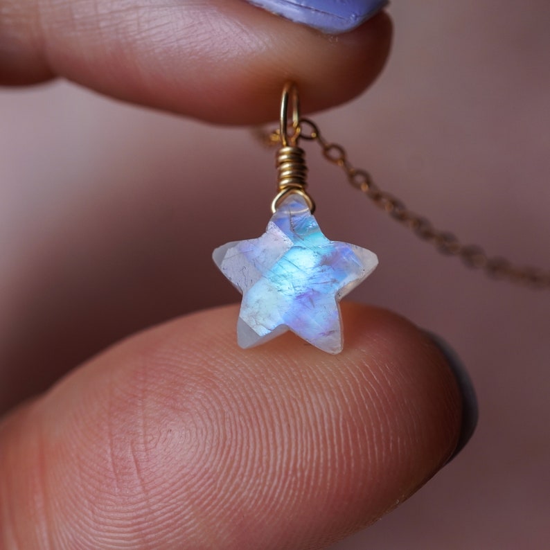 Moonstone Star Necklace June Birthstone Star Necklace Rainbow Moonstone Pendant Gemini Zodiac Necklace Celestial Necklace image 1