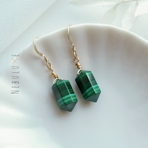 Malachite Earrings, Protection Earrings, Crystal Hoop Earrings, Handmade Earrings, Malachite Jewellery, Natural Green Malachite