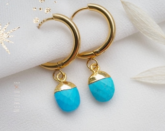 Turquoise Hoop Earrings, December Birthstone, Turquoise Pendant Necklace, 17t Wedding Anniversary Jewelry Gift, Crystal Birthstone Earrings
