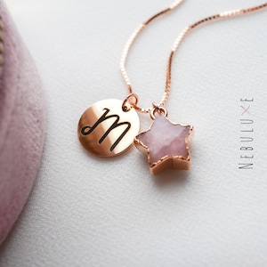 Pink Opal Necklace, October Birthstone and Initial Necklace, Personalized Jewelry Gift, Star Necklace, Best Friend Gift, Opal Jewelry