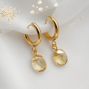Citrine Hoop Earrings, November Birthstone, Birthstone Earrings, Gold Hoop Earrings, Citrine Jewelry, Huggie Hoop Earrings, Best Friend Gift