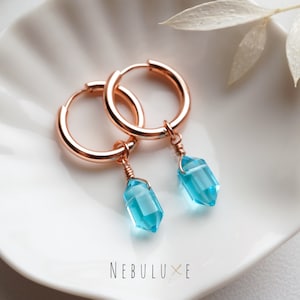 Blue Topaz Earrings, December Birthstone Earrings, Gold Hoop Earrings, London Blue Topaz Jewelry, Huggie Hoop Earrings, Topaz Earrings