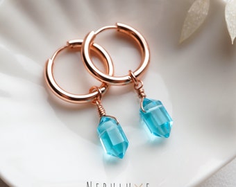Blue Topaz Earrings, December Birthstone Earrings, Gold Hoop Earrings, London Blue Topaz Jewelry, Huggie Hoop Earrings, Topaz Earrings