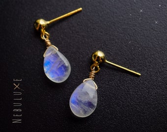 Moonstone Stud Earrings, Rainbow Moonstone Earrings, June Birthstone, Crystal Earrings, Birthstone Earrings, Mini Stud Earrings, 4mm Studs
