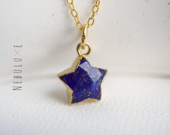 ラピスラズリの星のネックレス、小さなクリスタルペンダント