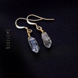 Herkimer Diamond Earrings • April Birthstone • Raw Crystal Earrings • Herkimer Diamond Jewelry • 60th Anniversary Jewelry • Aries Earrings