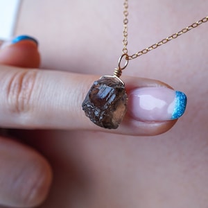 Raw Smoky Quartz Necklace • April Birthstone • Raw Crystal Necklace • Smokey Quartz Jewelry • Rough Birthstone Necklace