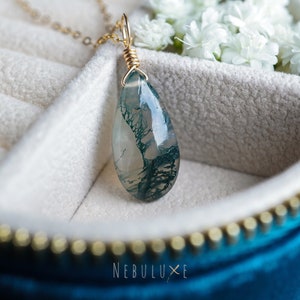 Moss Agate Necklace • Natural Crystal Necklace • Moss Agate Jewelry • Moss Agate Pendant • Virgo Zodiac Necklace