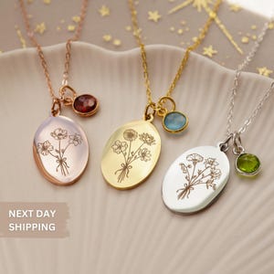Combineer geboortebloemketting, gepersonaliseerd cadeau voor moeder, uniek verjaardagscadeau voor haar, familie geboortebloem boeket ketting, cadeaus voor moeder
