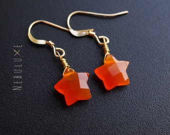 Star Charm Earrings, Carnelian Earrings, Gold Hoop Earrings, Gold Threader Earrings, Handmade Jewelry, Carnelian Necklace