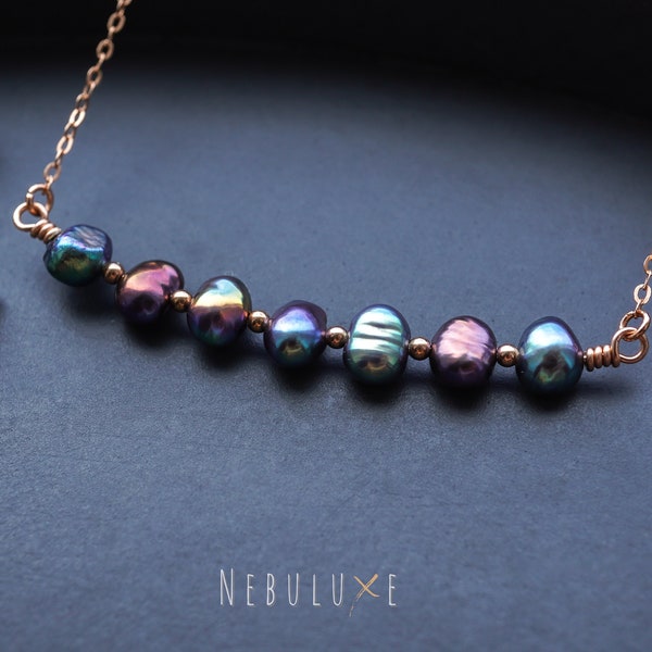 Collier de perles noires • Pierre de naissance de juin • Pendentif de perles d'eau douce • Collier zodiaque Gémeaux • Cadeau pour 30e anniversaire de mariage